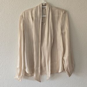 Mango Cream Tie-Neck Blouse
